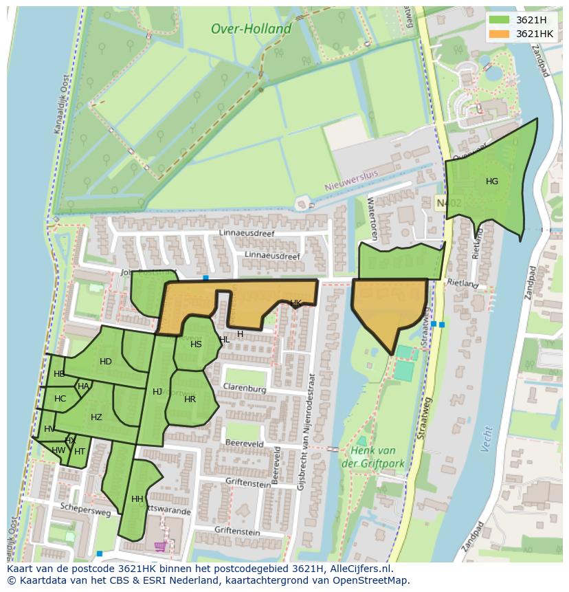 Afbeelding van het postcodegebied 3621 HK op de kaart.