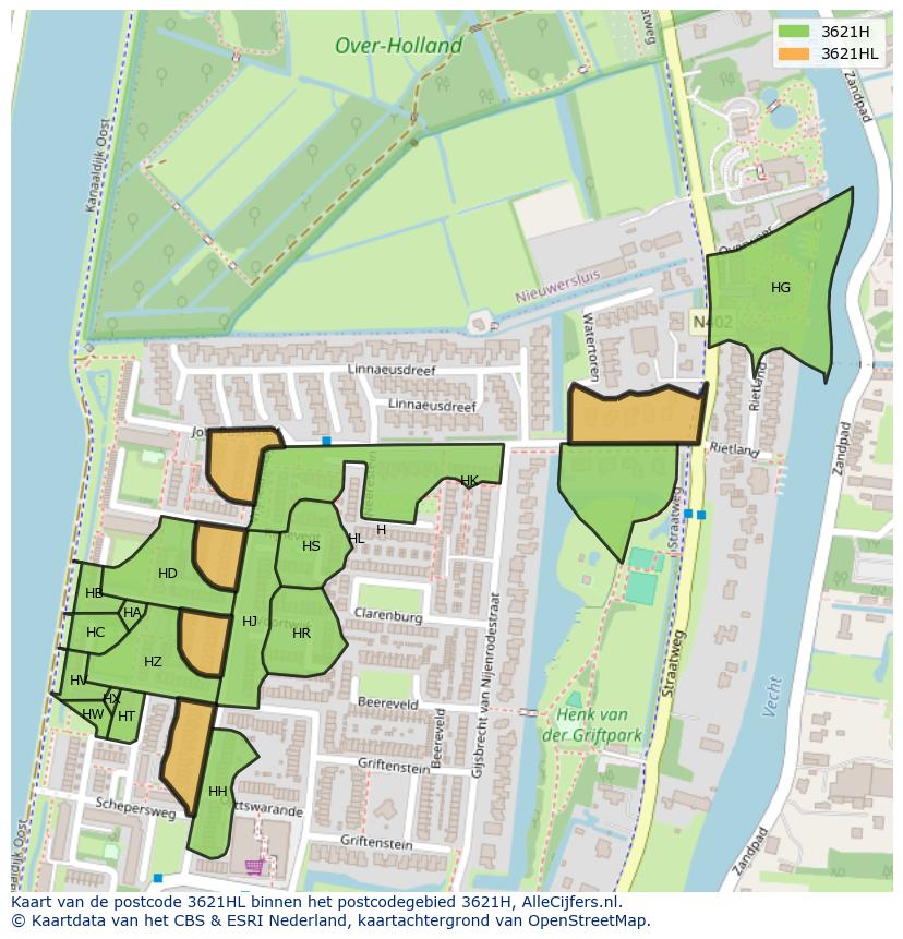 Afbeelding van het postcodegebied 3621 HL op de kaart.