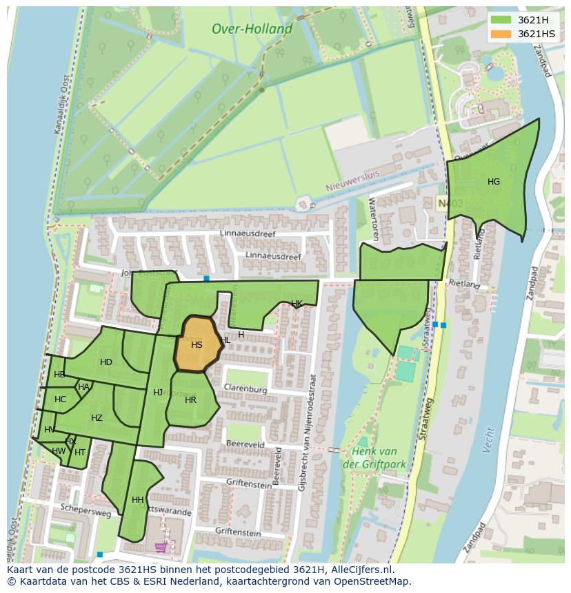 Afbeelding van het postcodegebied 3621 HS op de kaart.