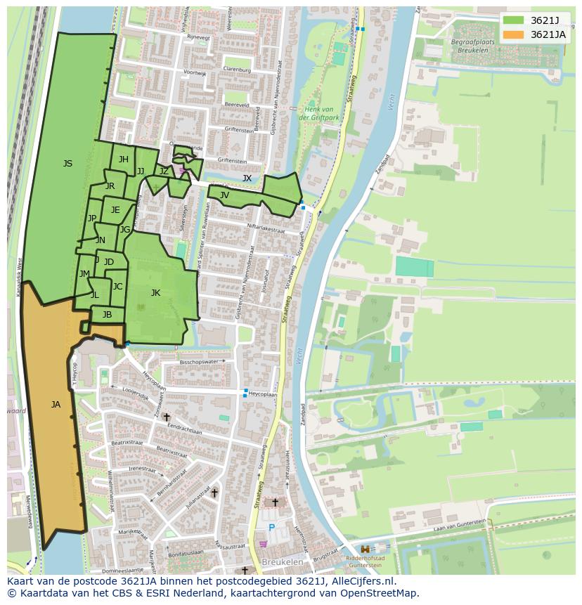 Afbeelding van het postcodegebied 3621 JA op de kaart.