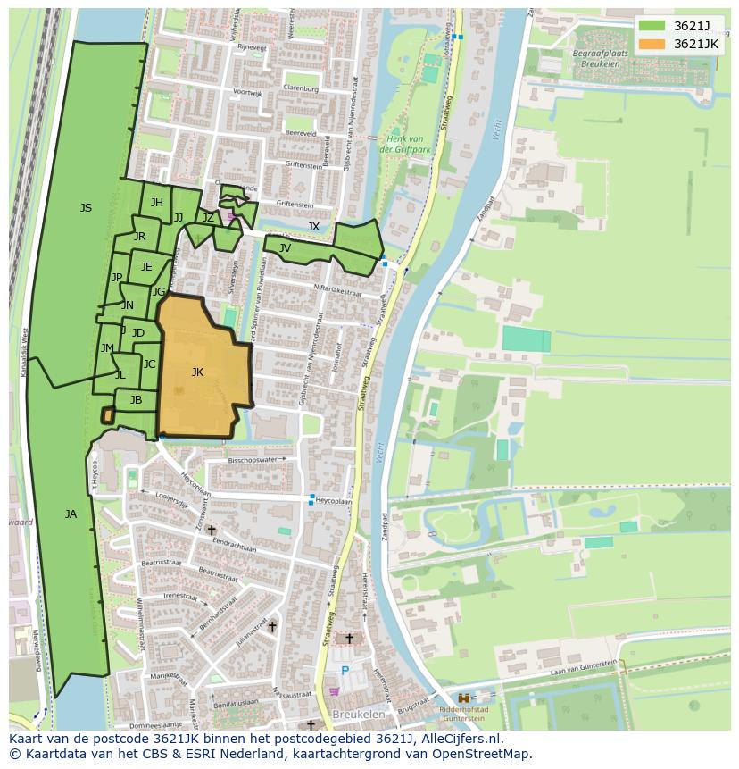 Afbeelding van het postcodegebied 3621 JK op de kaart.