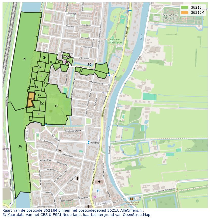 Afbeelding van het postcodegebied 3621 JM op de kaart.