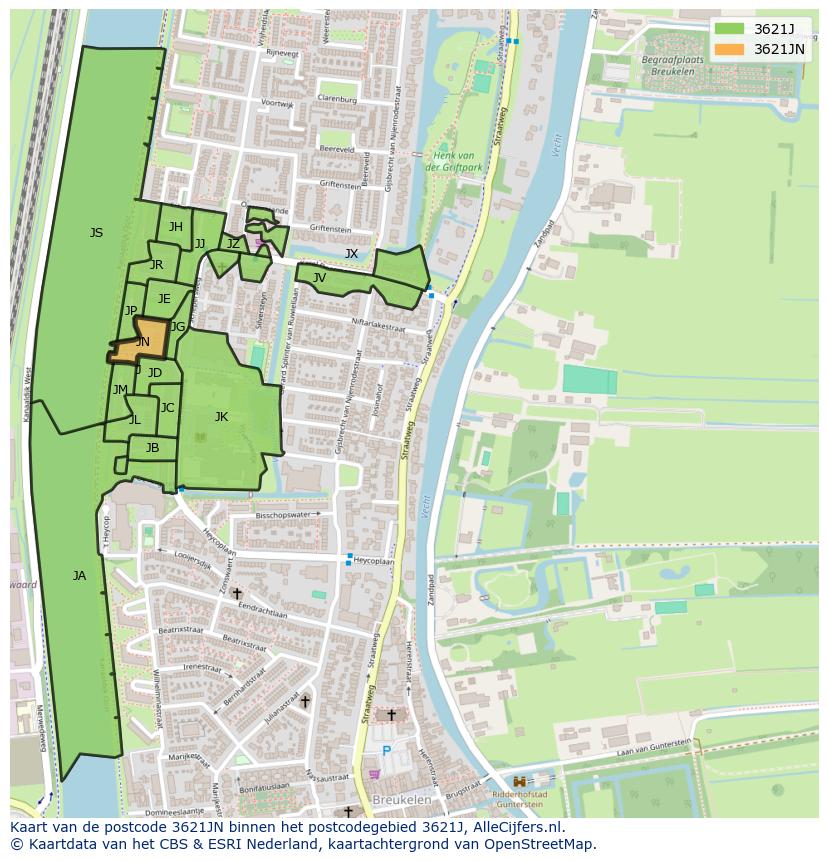 Afbeelding van het postcodegebied 3621 JN op de kaart.