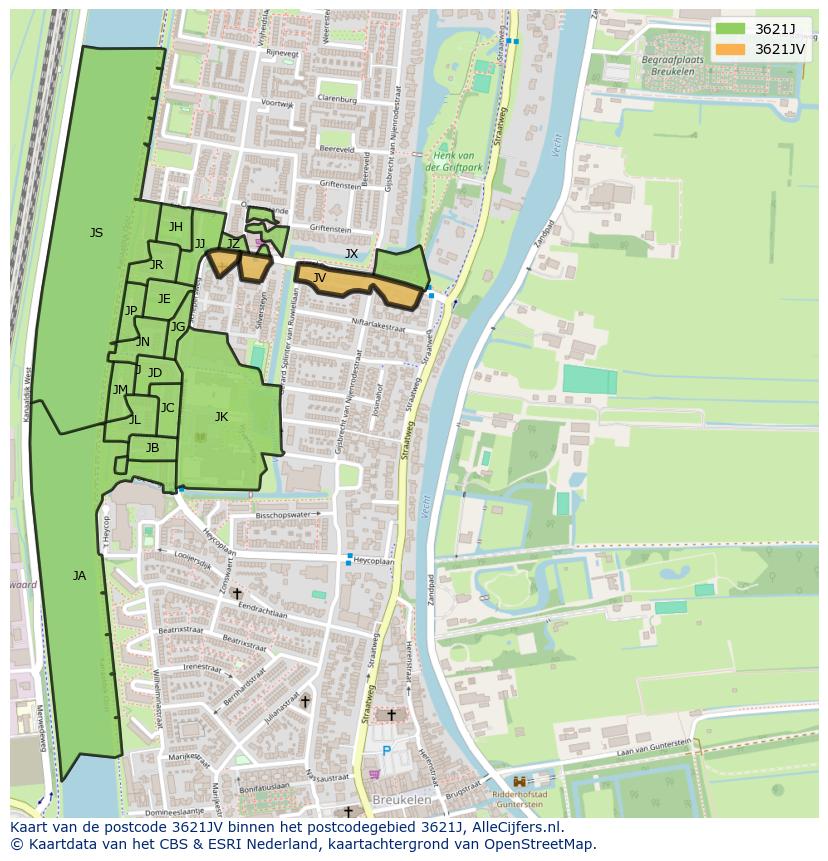 Afbeelding van het postcodegebied 3621 JV op de kaart.