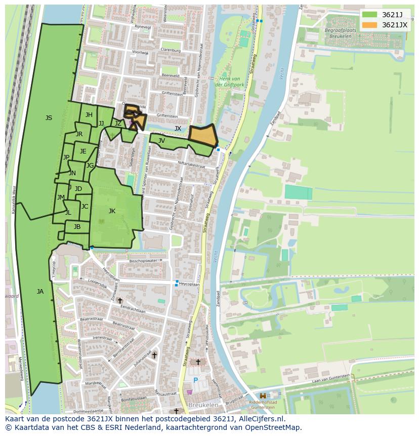 Afbeelding van het postcodegebied 3621 JX op de kaart.