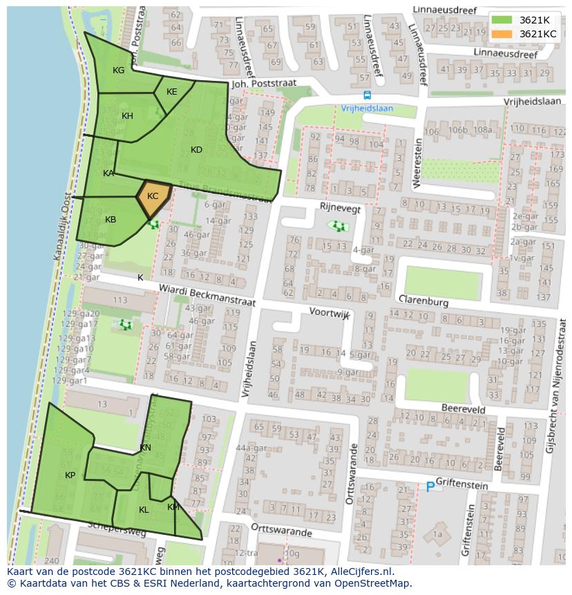Afbeelding van het postcodegebied 3621 KC op de kaart.