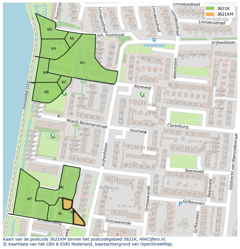 Afbeelding van het postcodegebied 3621 KM op de kaart.