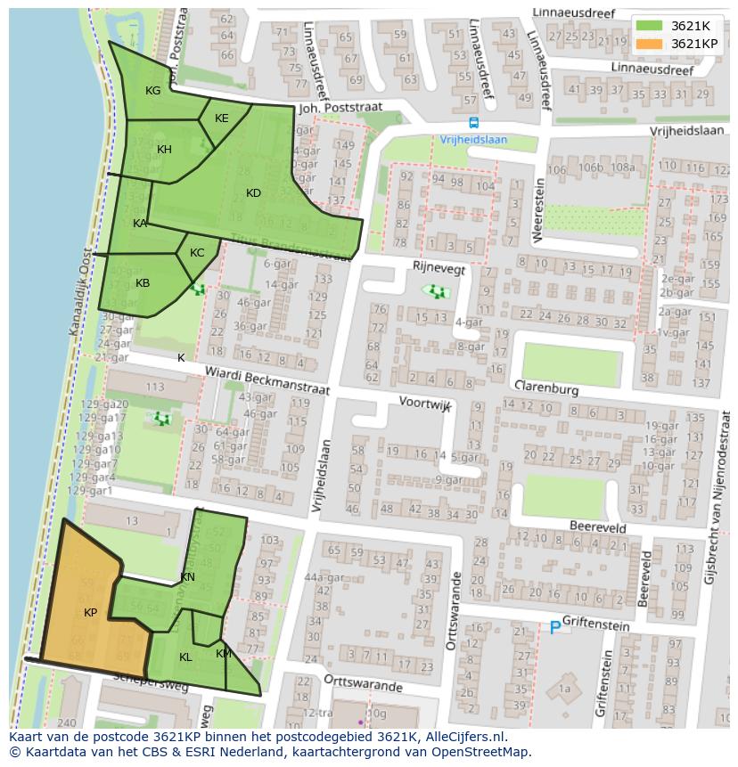 Afbeelding van het postcodegebied 3621 KP op de kaart.