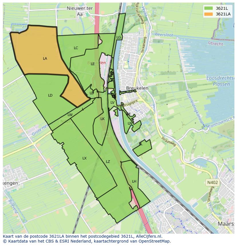 Afbeelding van het postcodegebied 3621 LA op de kaart.
