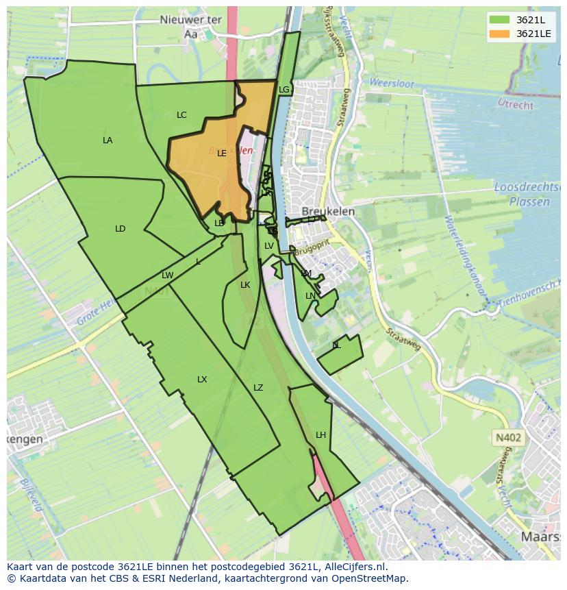 Afbeelding van het postcodegebied 3621 LE op de kaart.