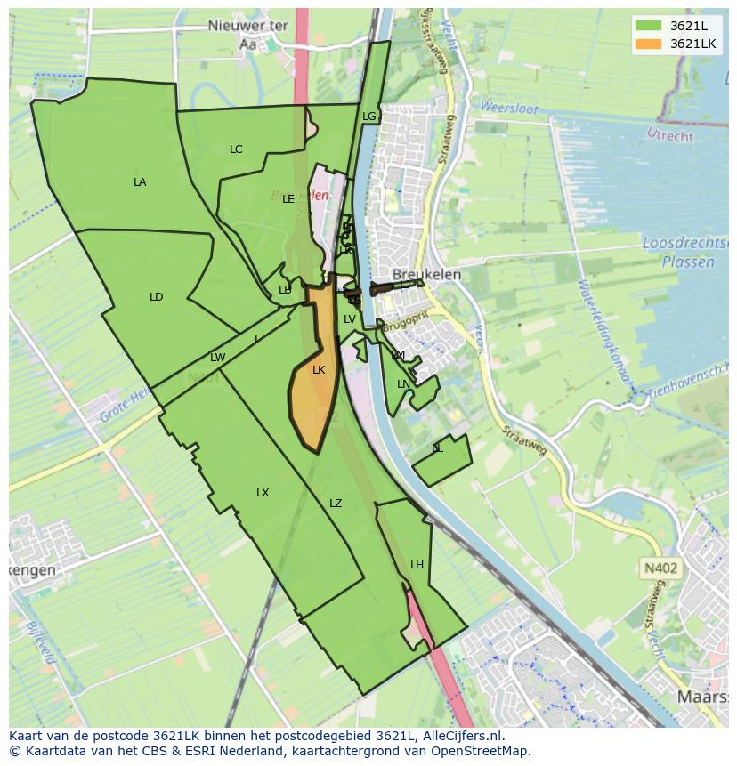Afbeelding van het postcodegebied 3621 LK op de kaart.