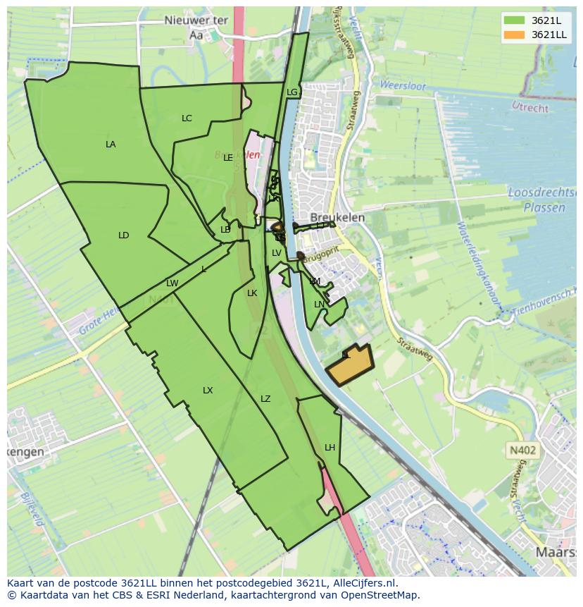 Afbeelding van het postcodegebied 3621 LL op de kaart.