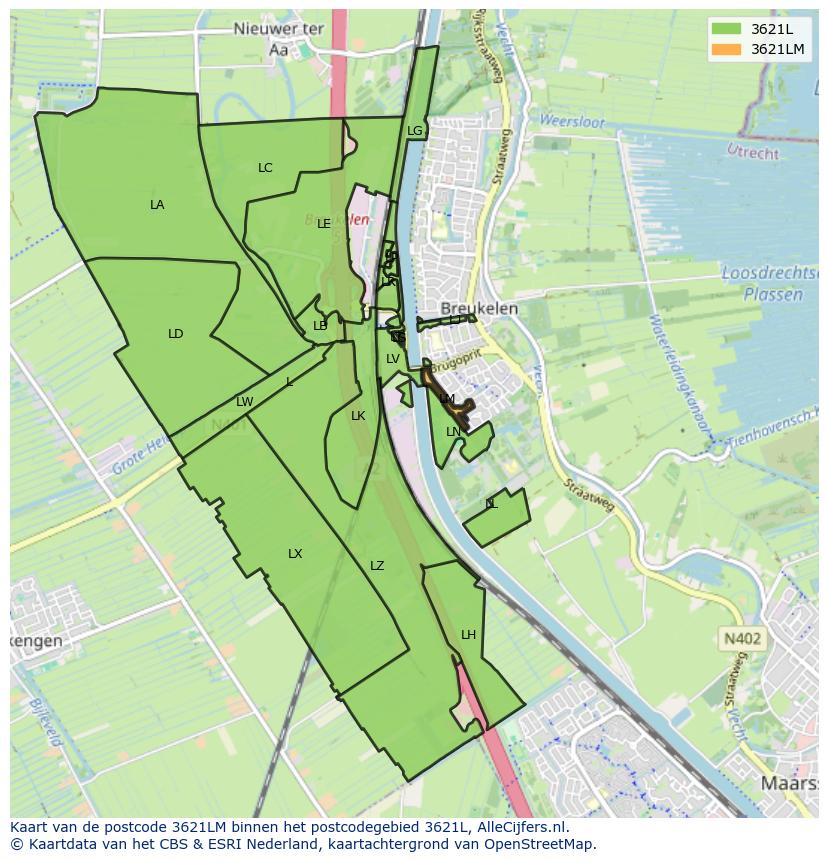 Afbeelding van het postcodegebied 3621 LM op de kaart.
