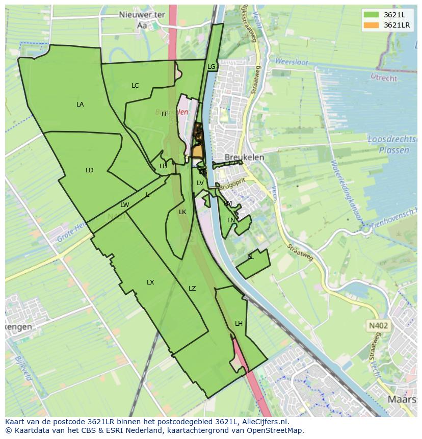 Afbeelding van het postcodegebied 3621 LR op de kaart.