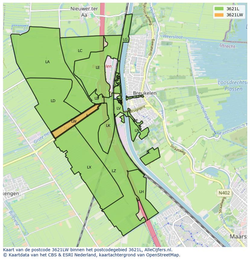 Afbeelding van het postcodegebied 3621 LW op de kaart.