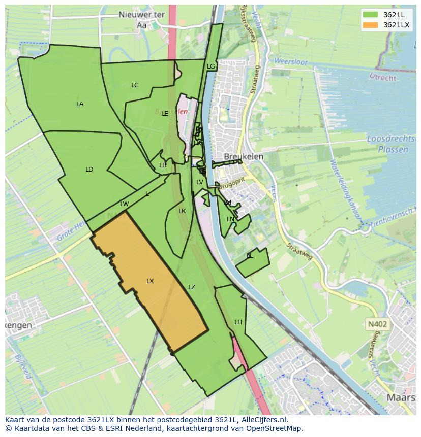 Afbeelding van het postcodegebied 3621 LX op de kaart.