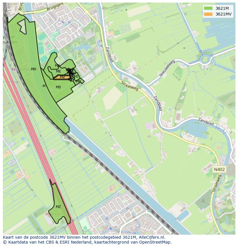 Afbeelding van het postcodegebied 3621 MV op de kaart.