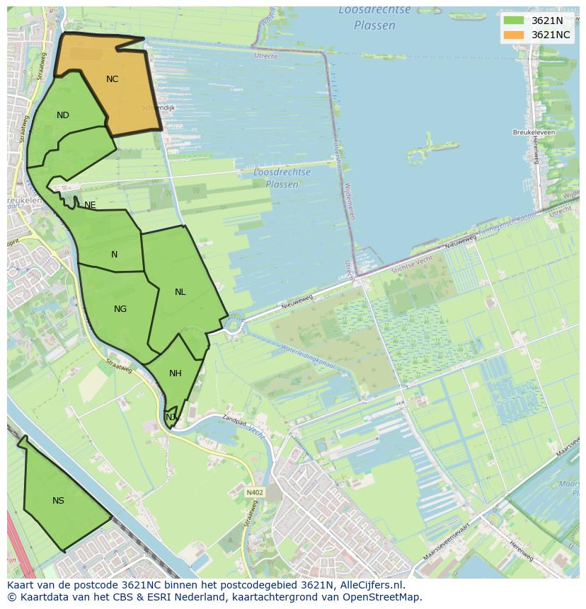Afbeelding van het postcodegebied 3621 NC op de kaart.