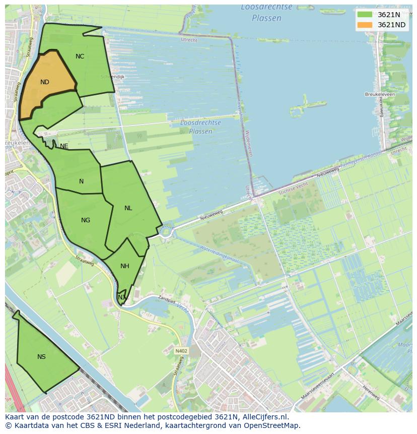Afbeelding van het postcodegebied 3621 ND op de kaart.