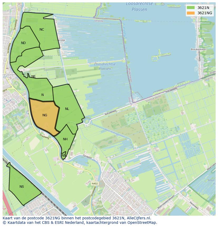 Afbeelding van het postcodegebied 3621 NG op de kaart.