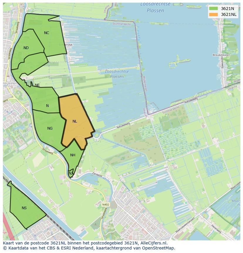 Afbeelding van het postcodegebied 3621 NL op de kaart.