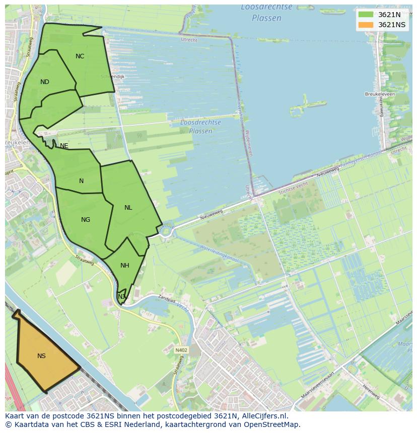 Afbeelding van het postcodegebied 3621 NS op de kaart.