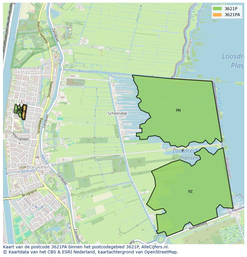 Afbeelding van het postcodegebied 3621 PA op de kaart.