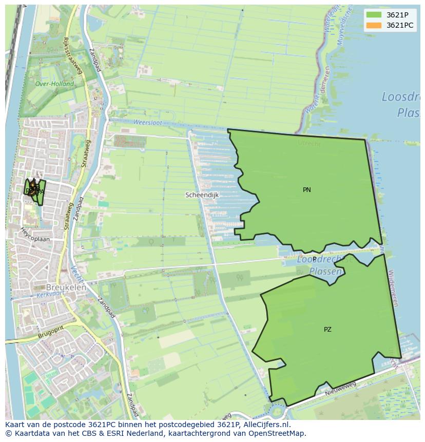 Afbeelding van het postcodegebied 3621 PC op de kaart.