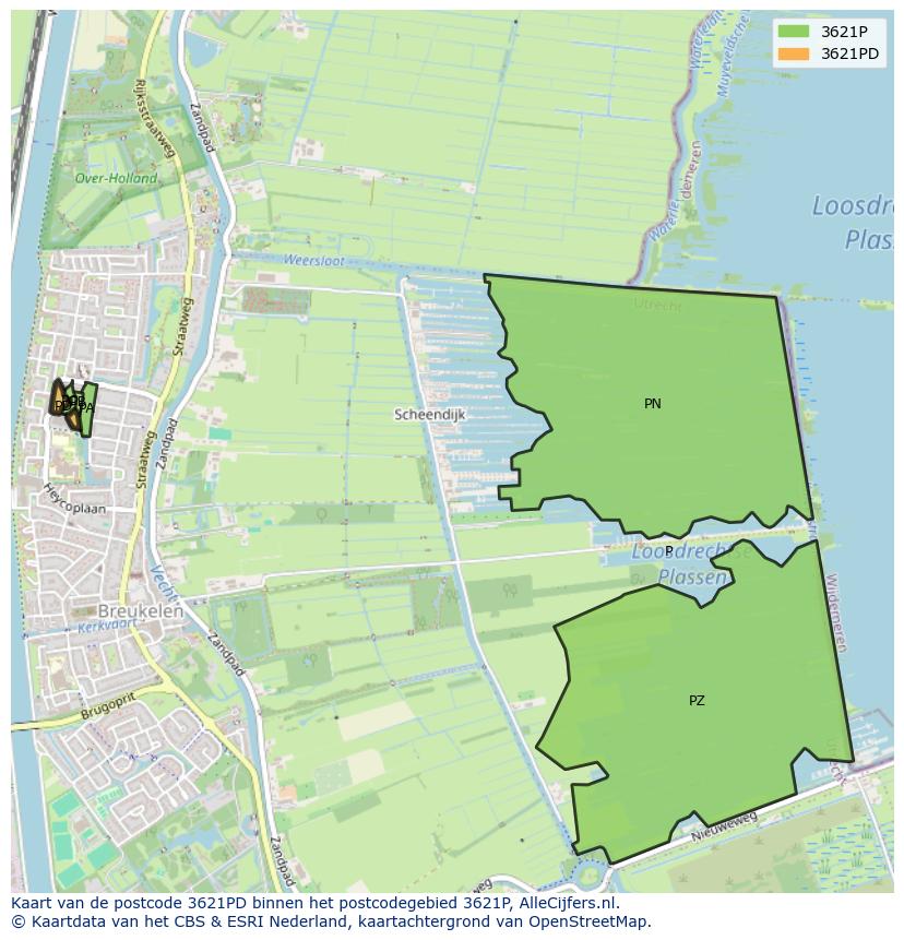 Afbeelding van het postcodegebied 3621 PD op de kaart.