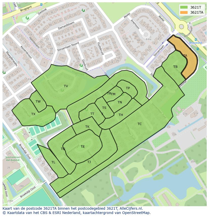 Afbeelding van het postcodegebied 3621 TA op de kaart.