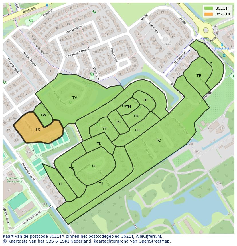 Afbeelding van het postcodegebied 3621 TX op de kaart.