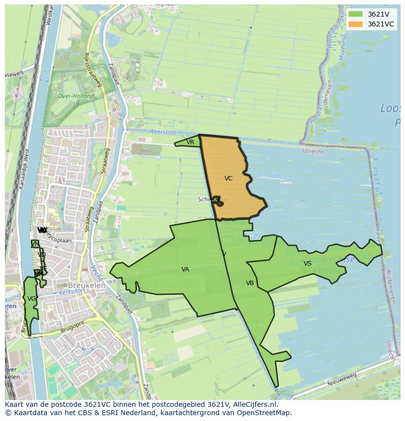 Afbeelding van het postcodegebied 3621 VC op de kaart.