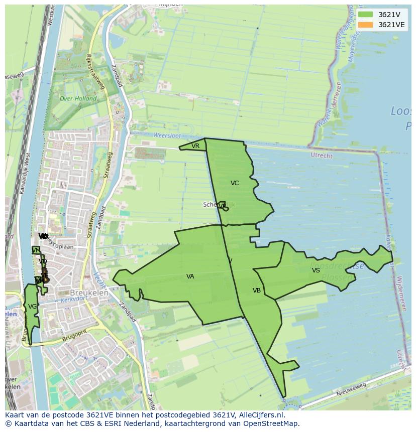 Afbeelding van het postcodegebied 3621 VE op de kaart.