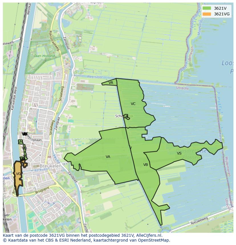 Afbeelding van het postcodegebied 3621 VG op de kaart.
