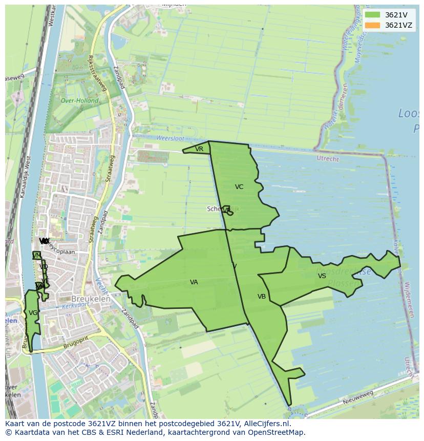 Afbeelding van het postcodegebied 3621 VZ op de kaart.