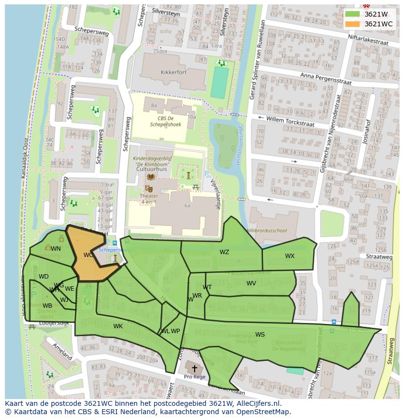 Afbeelding van het postcodegebied 3621 WC op de kaart.