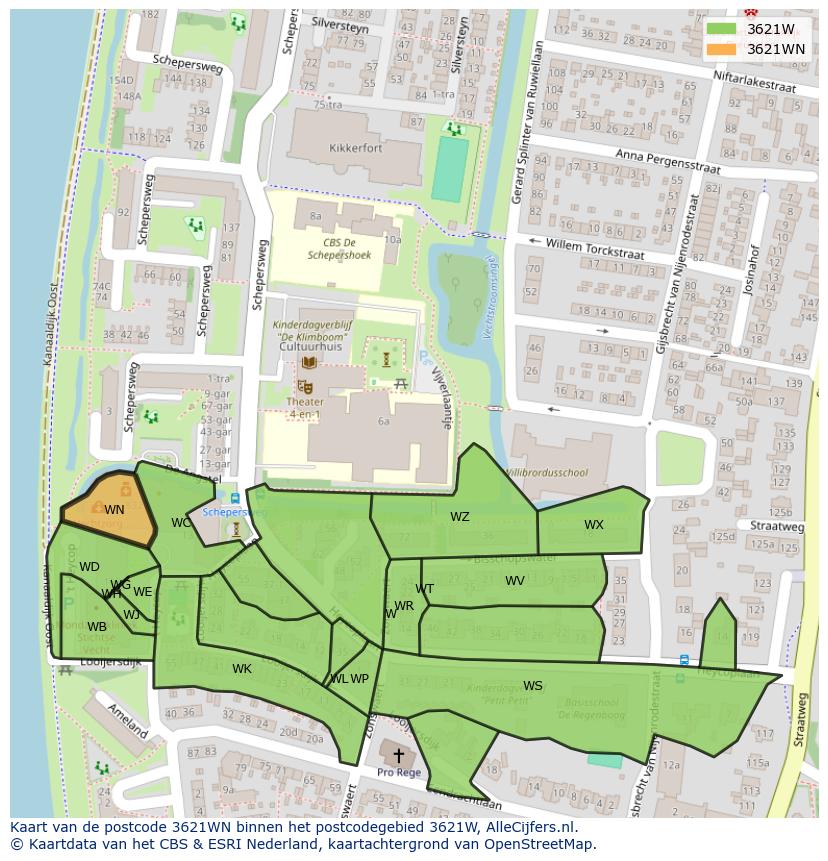 Afbeelding van het postcodegebied 3621 WN op de kaart.