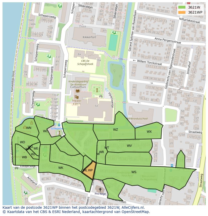 Afbeelding van het postcodegebied 3621 WP op de kaart.