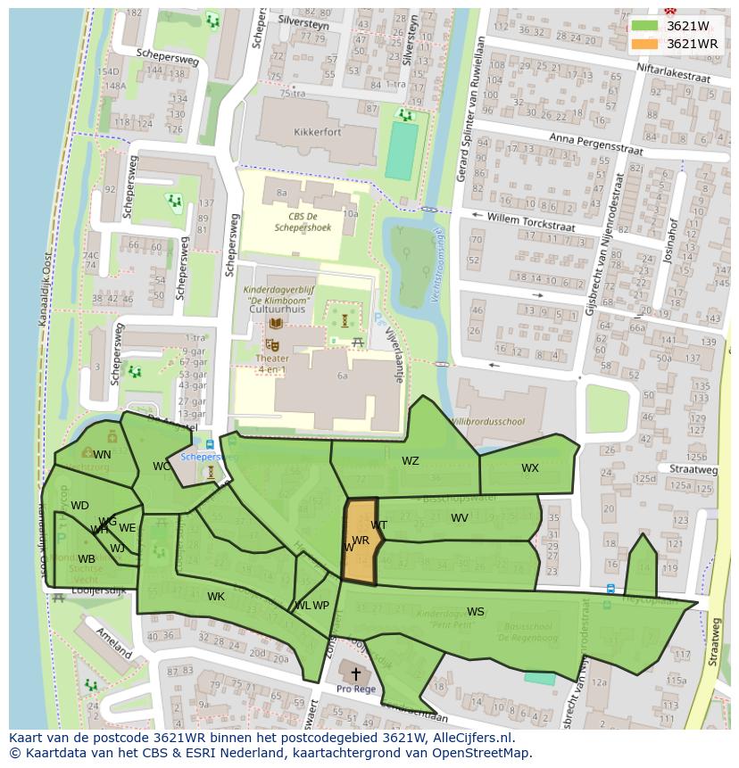 Afbeelding van het postcodegebied 3621 WR op de kaart.
