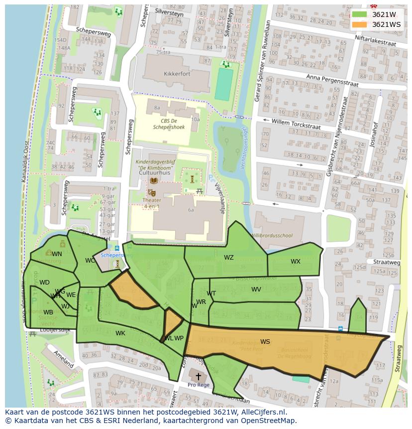 Afbeelding van het postcodegebied 3621 WS op de kaart.