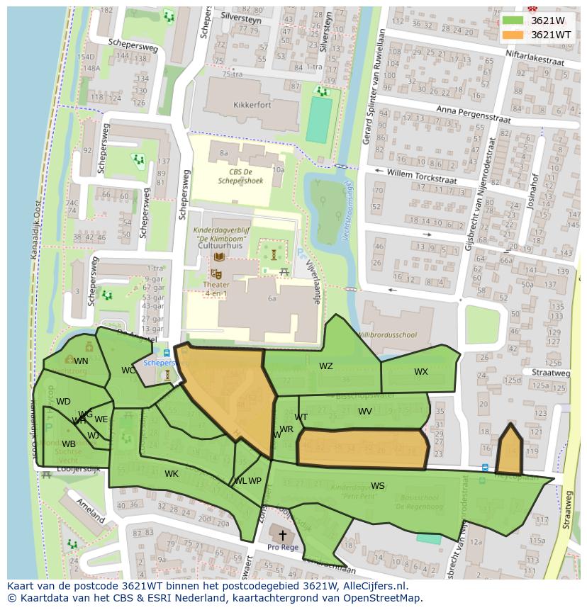 Afbeelding van het postcodegebied 3621 WT op de kaart.