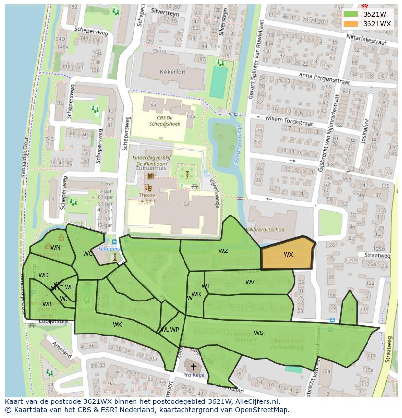 Afbeelding van het postcodegebied 3621 WX op de kaart.