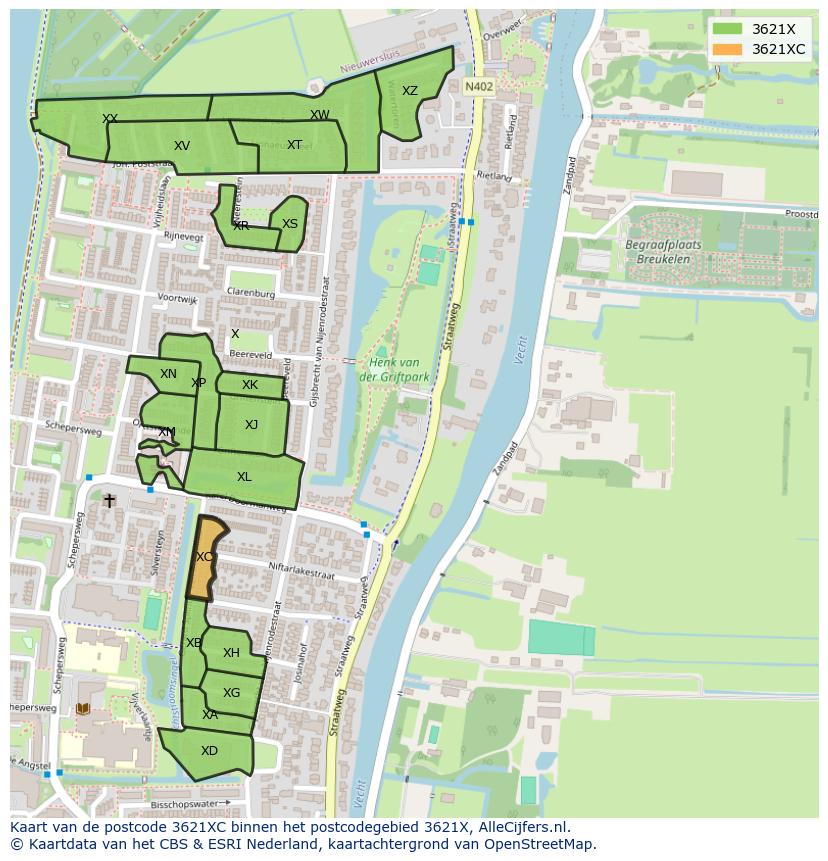 Afbeelding van het postcodegebied 3621 XC op de kaart.