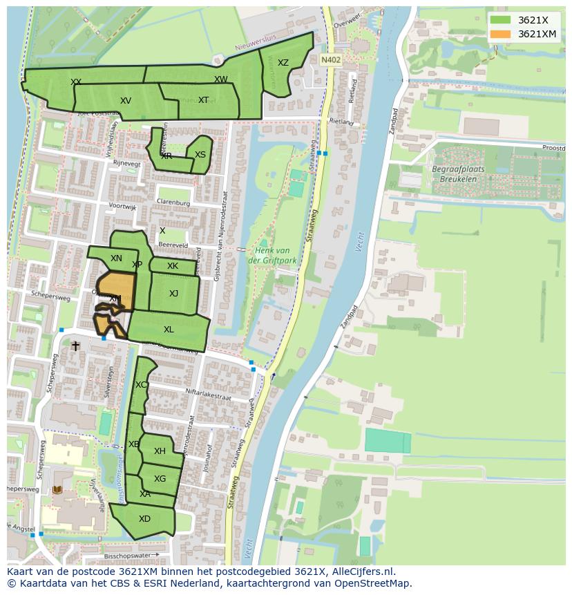 Afbeelding van het postcodegebied 3621 XM op de kaart.