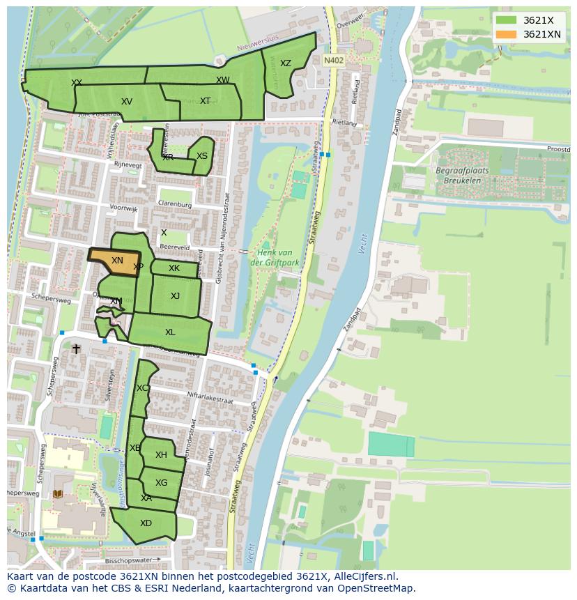 Afbeelding van het postcodegebied 3621 XN op de kaart.