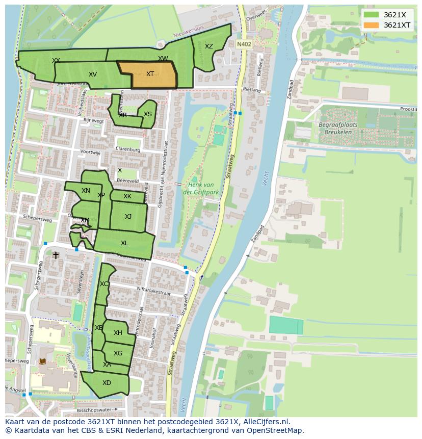 Afbeelding van het postcodegebied 3621 XT op de kaart.