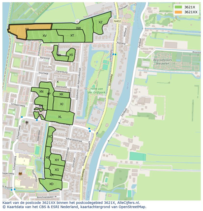 Afbeelding van het postcodegebied 3621 XX op de kaart.