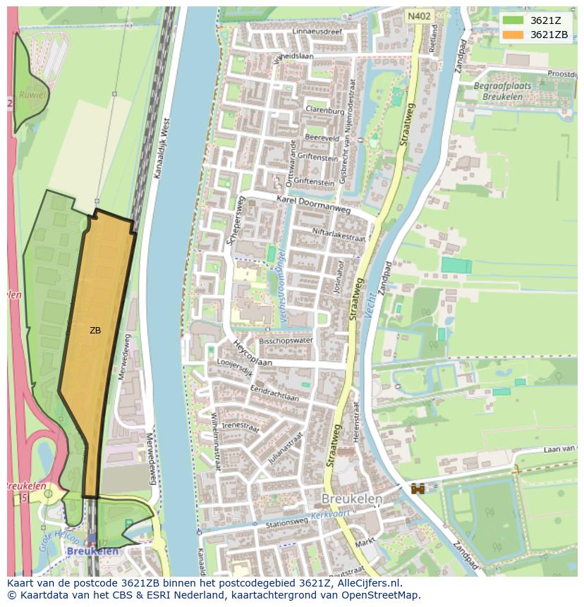Afbeelding van het postcodegebied 3621 ZB op de kaart.