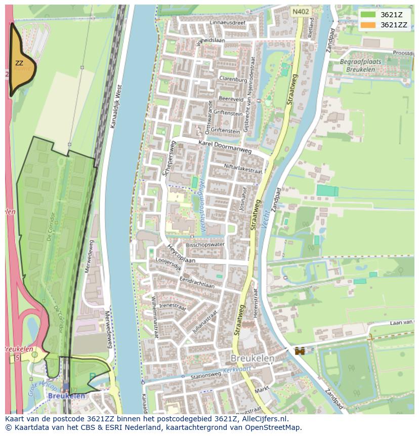 Afbeelding van het postcodegebied 3621 ZZ op de kaart.