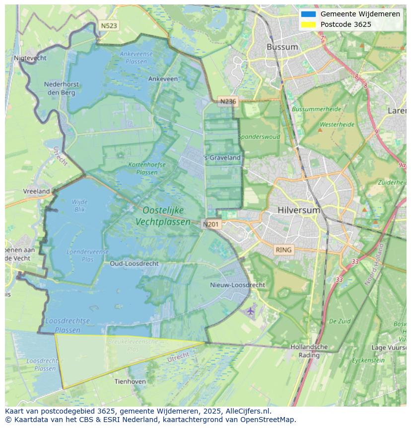 Afbeelding van het postcodegebied 3625 op de kaart.